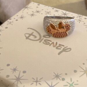 Disney Diamonique Minnie Mouse Ears Sterling Silver  Pave Ring. NIB. Size 6.